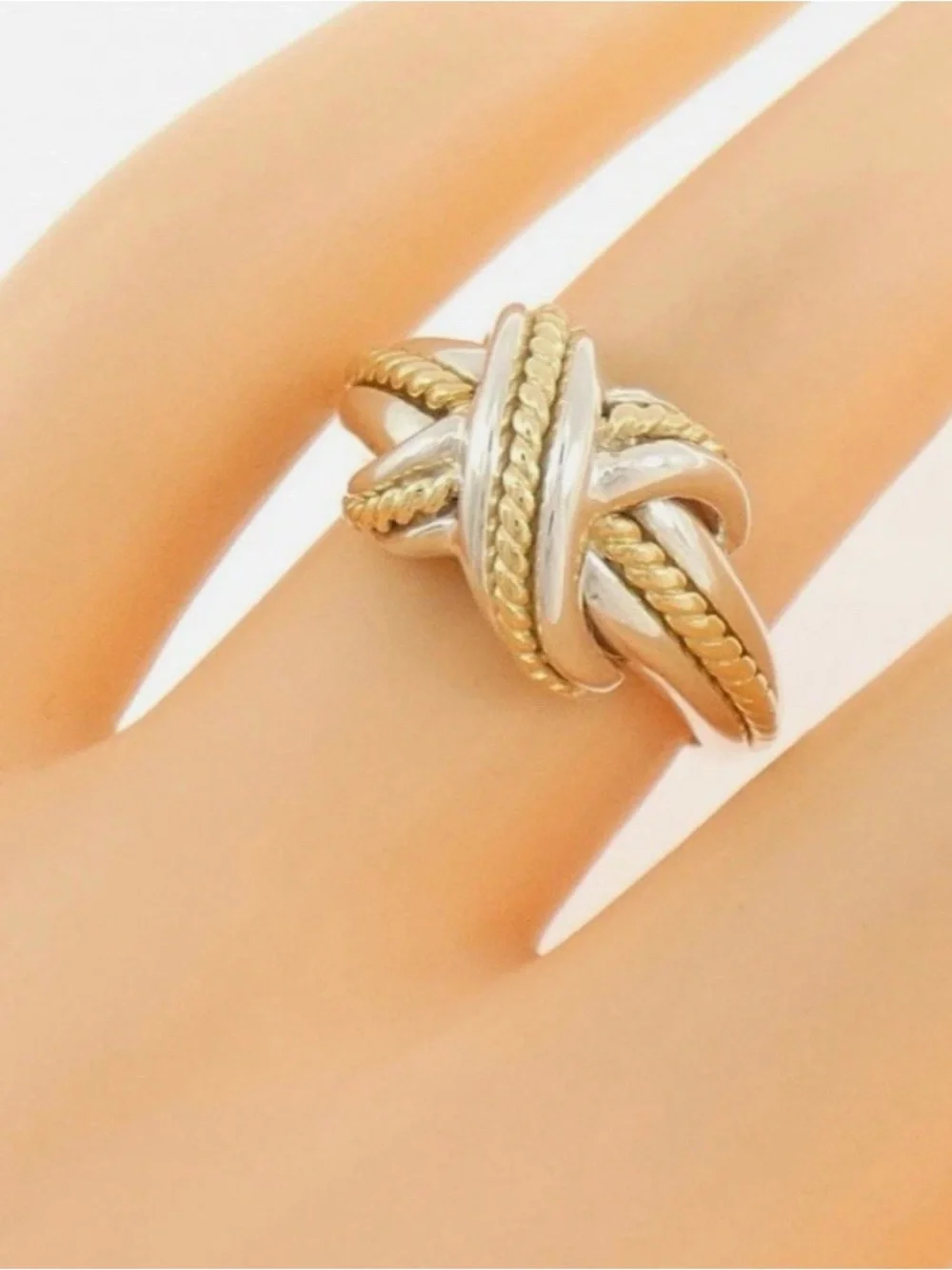 Tiffany & Co. Signature X 18k Yellow Gold & Silver Ring Size 6